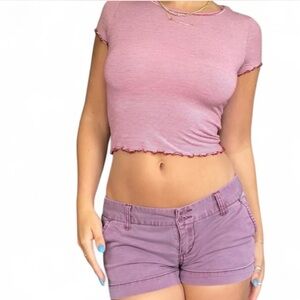 American Eagle Soft And Sexy Baby T Lettuce Hem Striped Tshirt Red And White Xxs